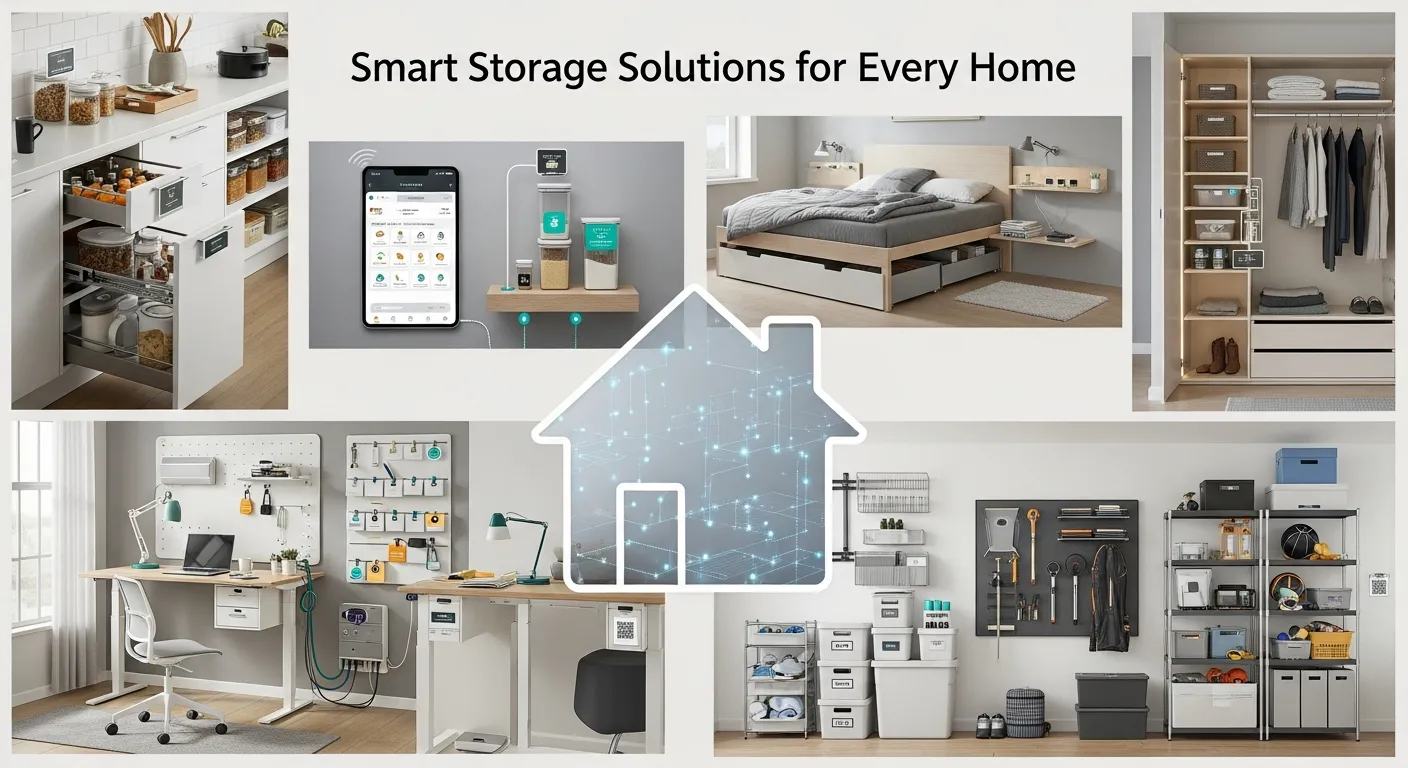 Small apartment with vertical shelves, under-bed storage, and space-saving organizers maximizing limited space